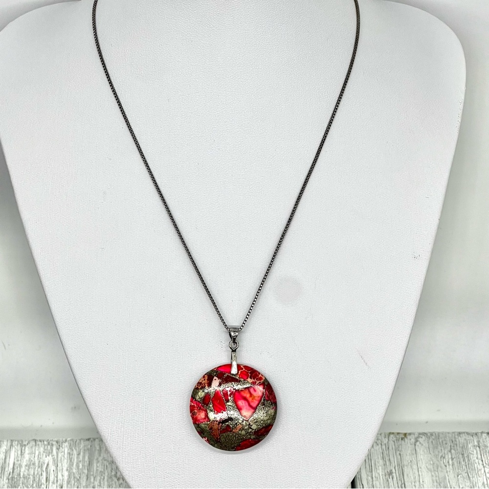 250. Rhodochrosite Sea Sediment Italy 925 Sterling Pendant Necklace
